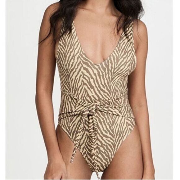 Anthropologie Charlie Holiday Effie Wrap Tie 1-Piece Zebra Stripe Swimsuit XS - Picture 1 of 7